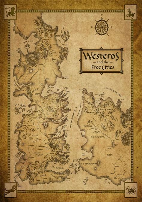 Posters And Prints Game Of Thrones Poster Tv Show Westeros Map Canvas
