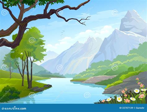 River Flowing Hills Mountain Stock Illustrations 507 River Flowing