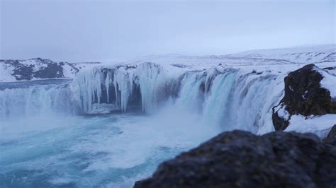 Iceland View Of Beautiful Godafoss Waterfall In Winter 11 Stock Video