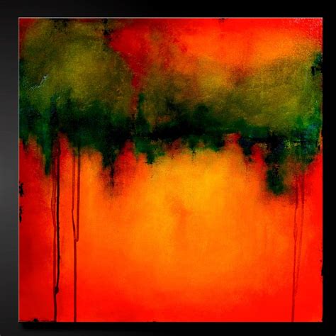 Abstract Contemporary Painting Red Orange Yellow Moss