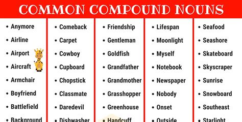 Compound Nouns 110 Common Compound Nouns In English • 7esl