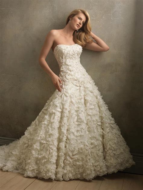Full Applique Flower Ball Gown Couture Vintage Wedding