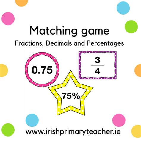Fractions Decimals And Percentages Matching Game Irish Primary Teacher