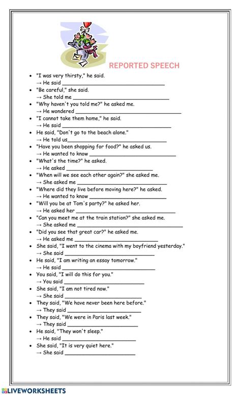 Write What Kate Said Reported Speech Worksheet Artofit