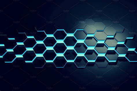 Glowing Blue Hexagon Background High Quality Abstract Stock Photos