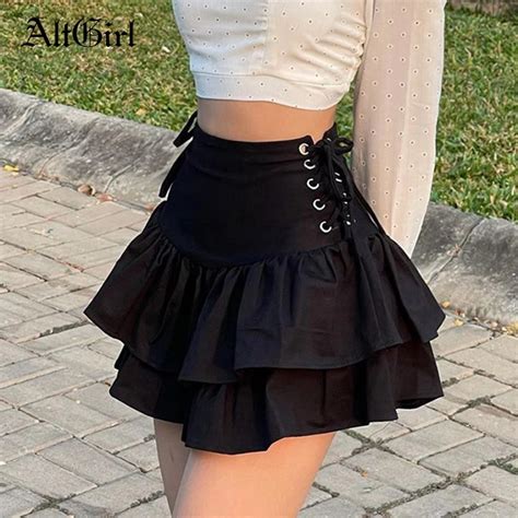 Altgirl Streetwear Mall Goth Skirt Women Harajuku Y2k E Girl High Waist Bandage Mini Skirt Dark