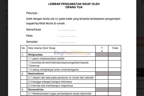 Contoh Format Penilaian Sikap Pembelajaran Daring Covid 19