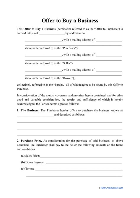 Offer To Buy A Business Template Fill Out Sign Online And Download