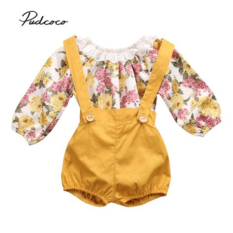 0 24m Newborn Baby Girls Long Sleeve Floral Princess Romper Suspenders