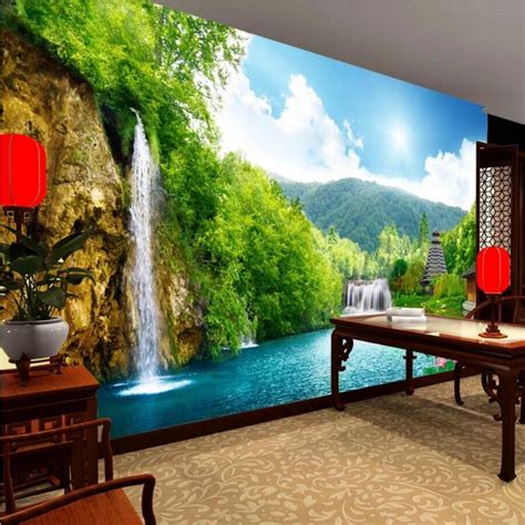 Beibehang Custom Wallpaper 3d Mural Waterfall Mountain Lake Living Room