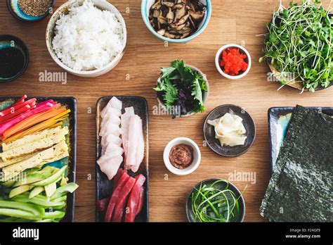 The Making Of Sushi Ingredients For Sushi Stock Photo Alamy