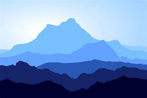 Huge Blue Mountains Vector Set Monochromatic Art Landscape Art