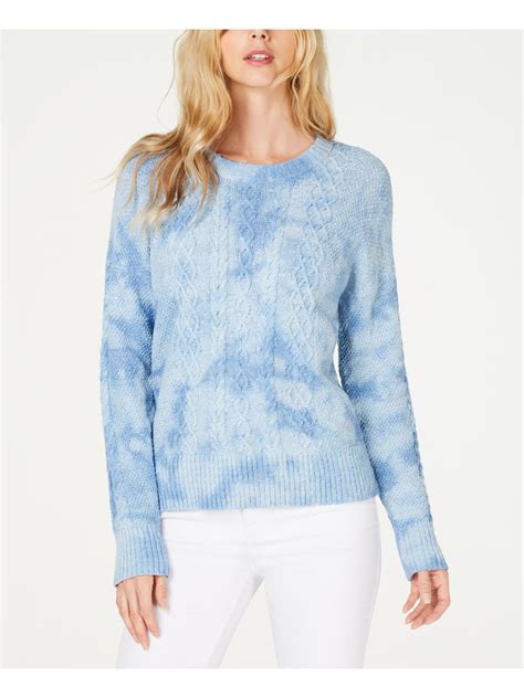 Inc Inc Womens Blue Chunky Cable Knit Long Sleeve Crew Neck Sweater
