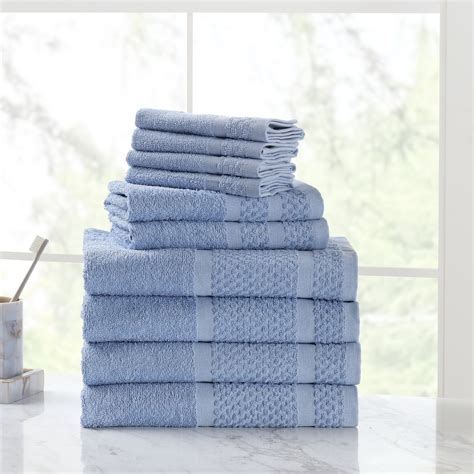 Mainstays 10 Piece Solid Dyed Cotton Bath Towel Set Office Blue