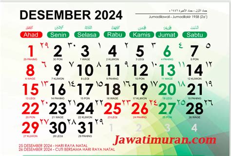 Inilah Kalender Jawa Desember 2024 Lengkap Weton Untuk Menghitung Hari
