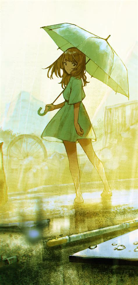 1440x2960 Anime Girl With Umbrella In Rain Samsung Galaxy Note 98 S9