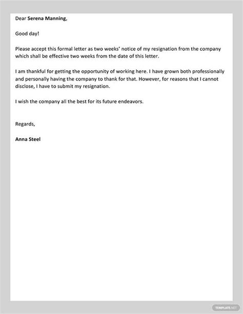 Simple Two Weeks Notice Letter In Google Docs PDF Word Download Template Net