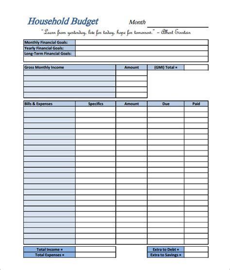 Basic Household Budget Template Images And Photos Finder