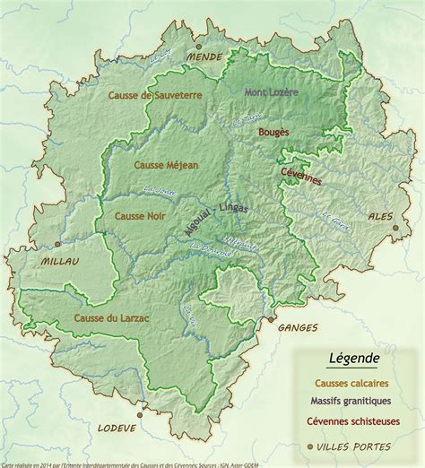 The mountainous area has scattered vineyards interspersed with. Map of the territory | Causses and Cévennes
