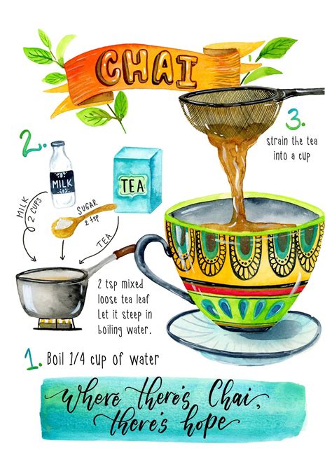 printable chai art indian tea illustration tea lovers artworkdigital art print a4 size handmade