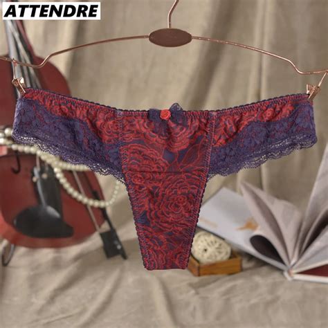 Attendre G Strings Underwear Women Sexy Red Thongs Flower Panties Female Lace Edge Lingerie T
