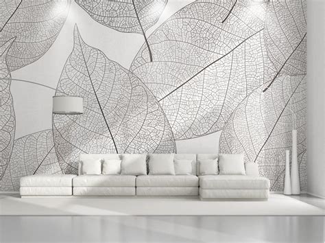 Vintage Photo Wallpapers Geometric Leaf Wall Murals White Etsy