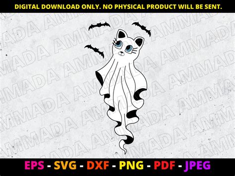 Ghost Cat Svg Cute Kitty And Spooky Bats Svg Digital File Etsy