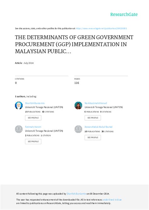 Pdf The Determinants Of Green Government Procurement Ggp