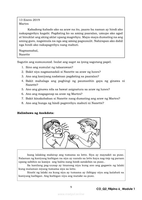 Filipino 6 Ikalawang Markahan Modyul 1 Pagsagot Sa Mga Tanong