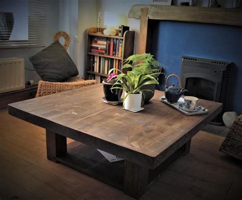 Large Low Coffee Table 100 Cm Square Eco Solid Wooden Slab Etsy
