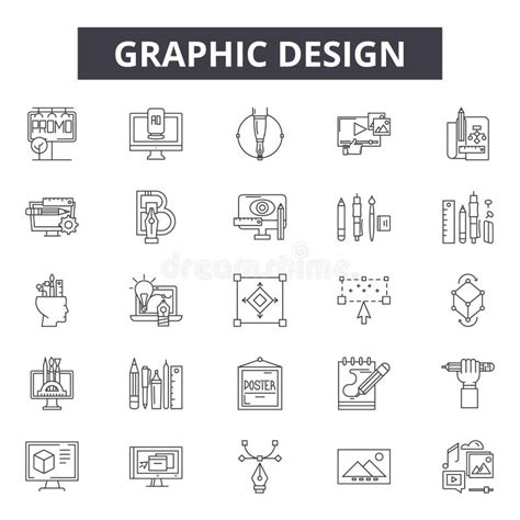 Graphic Designer Line Icons Signs Vector Set Outline Illustration