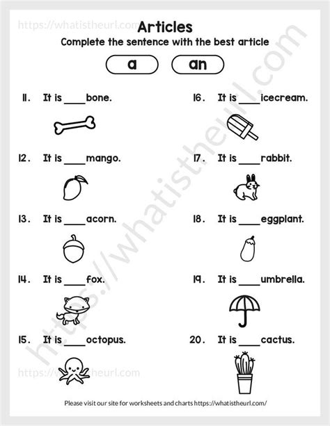 Articles A Or An Worksheet For Grade 2 Exercise 2 2nd Grade