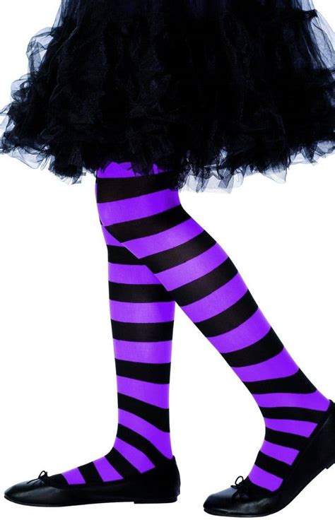 Girls Striped Black And Purple Tights Black And Purple Stockings