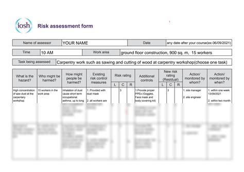 SOLUTION Iosh Risk Assessment Sample Solved Studypool