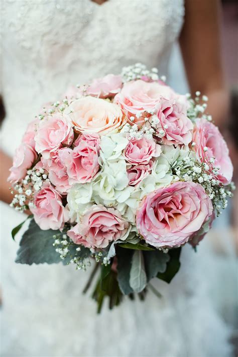 Pink Rose And White Hydrangea Bridal Bouquet