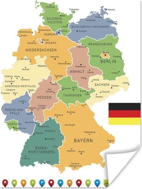 Poster Kaart Van Duitsland Met De Deelstaten X Cm Bol Com