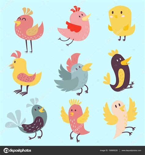 Lindo Aves Vector Conjunto Ilustración Dibujos Animados Colorido Vector