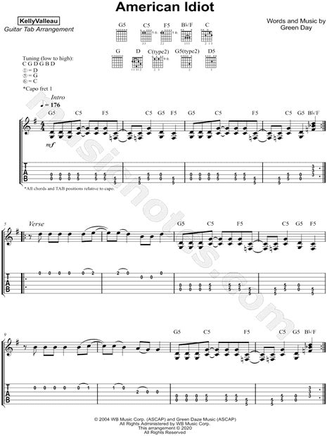 Kelly Valleau American Idiot Guitar Tab In G Major Download And Print