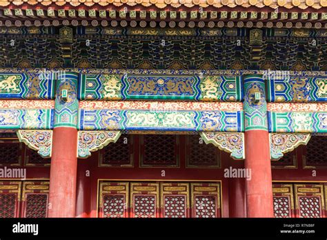 Architectural Detail With A Chinese Golden Dragon Painted On The