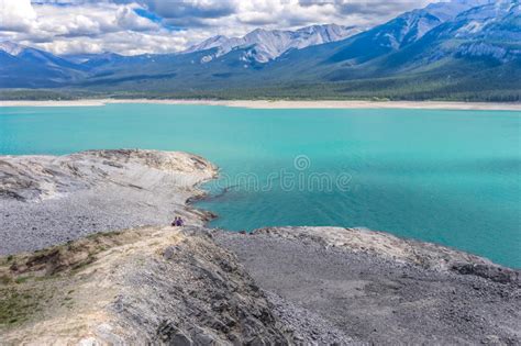 Abraham Lake In Snow With Blue Sky Stock Photo Image Of Forest