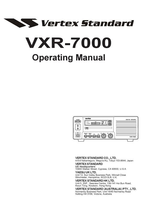 Vertex Standard Vxr 7000 Operating Manual Pdf Download