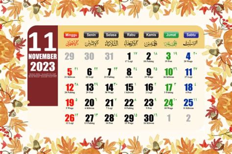 Kalender November 2023 Lengkap Jawa Bali Arab Hijriyah Dan Pasaran