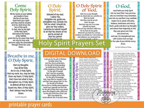 Holy Spirit Prayer Cards Catholic Prayer Cards Printable Set Come
