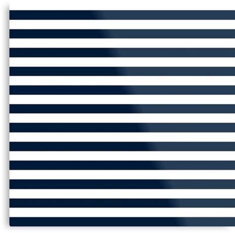Navy Blue And White Nautical Horizontal Stripes Pattern Metal Print