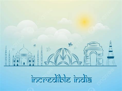 Incredible India Background With Indian Monuments Cloudy Freedom Culture Vector Cloudy Freedom
