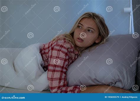 Woman Who Woke Up Very Early To Call An Alarm Clock Stock Image