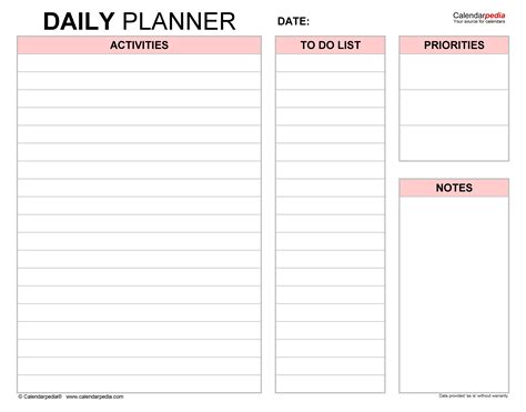 Daily Planners In Microsoft Excel Format 20 Templates