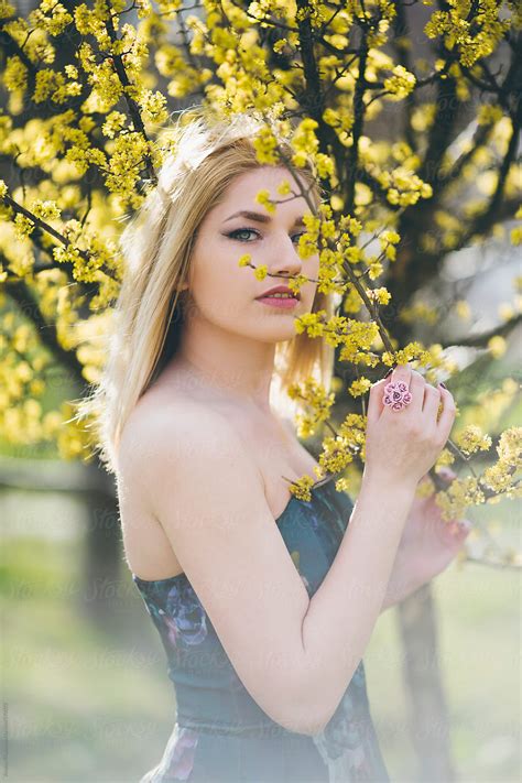 Beautiful Naked Blonde Woman Among Yellow Flowers Stock My Xxx Hot Girl