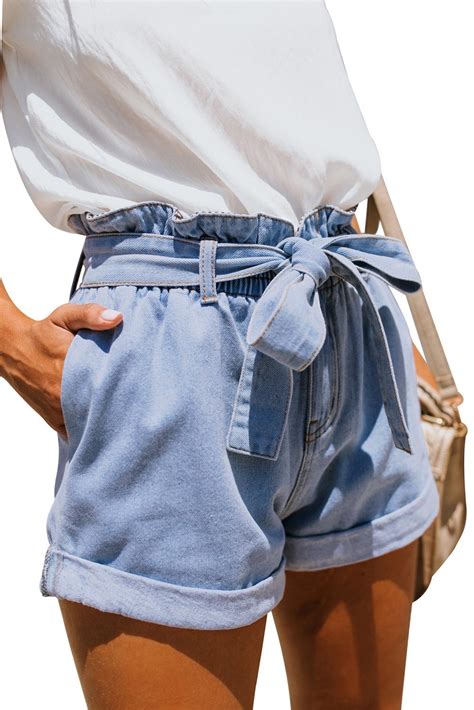 Ansel Womens Belted Paperbag Denim Shorts Light Blue Amber Millet