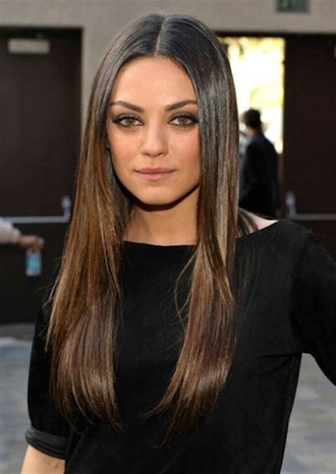Mila Kunis Brunette Subtle Ombre Straight Layered Hair Long Layered